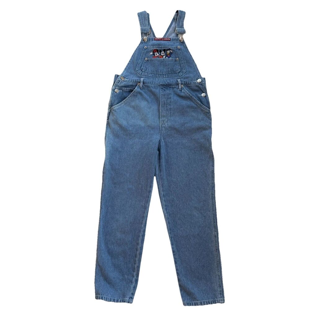 Vtg Mickey Mouse Denim Bib Overalls Jeans Kids Youth Girls Size 12 Disney